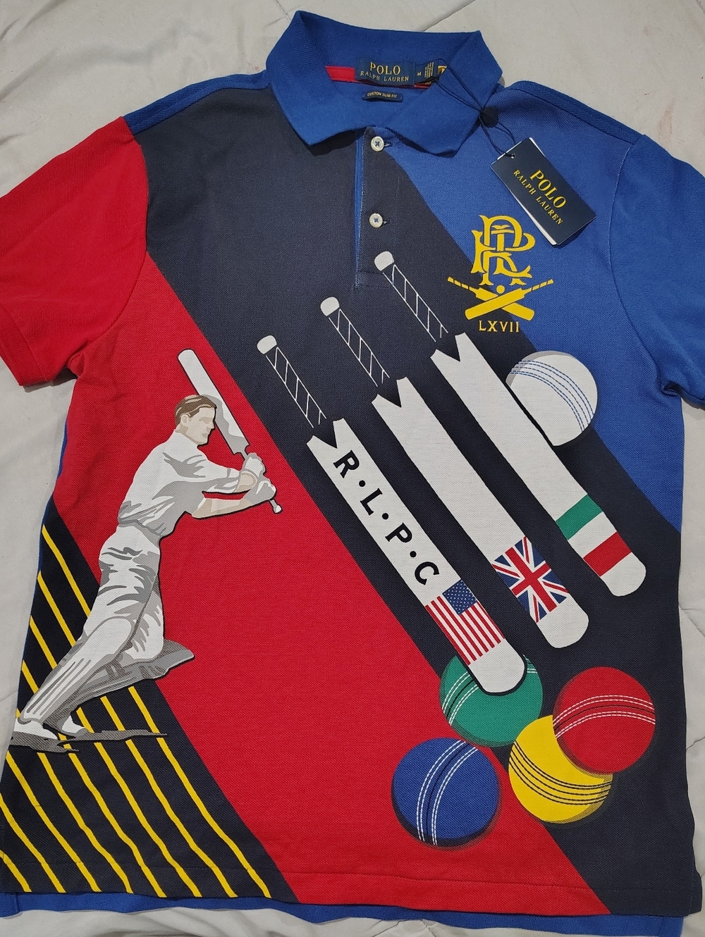 Polo Ralph Lauren Cricket Graphic Polo Shirt NWT  Size Medium RLPC Flags